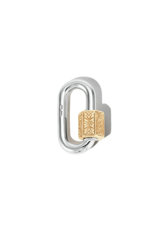 Embossed Chubby Medium Lock - Mixed Metal Silver & 14k Yellow Gold