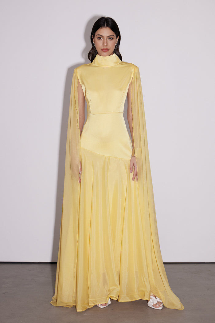 Emeka Cape Sleeve Silky Maxi Dress