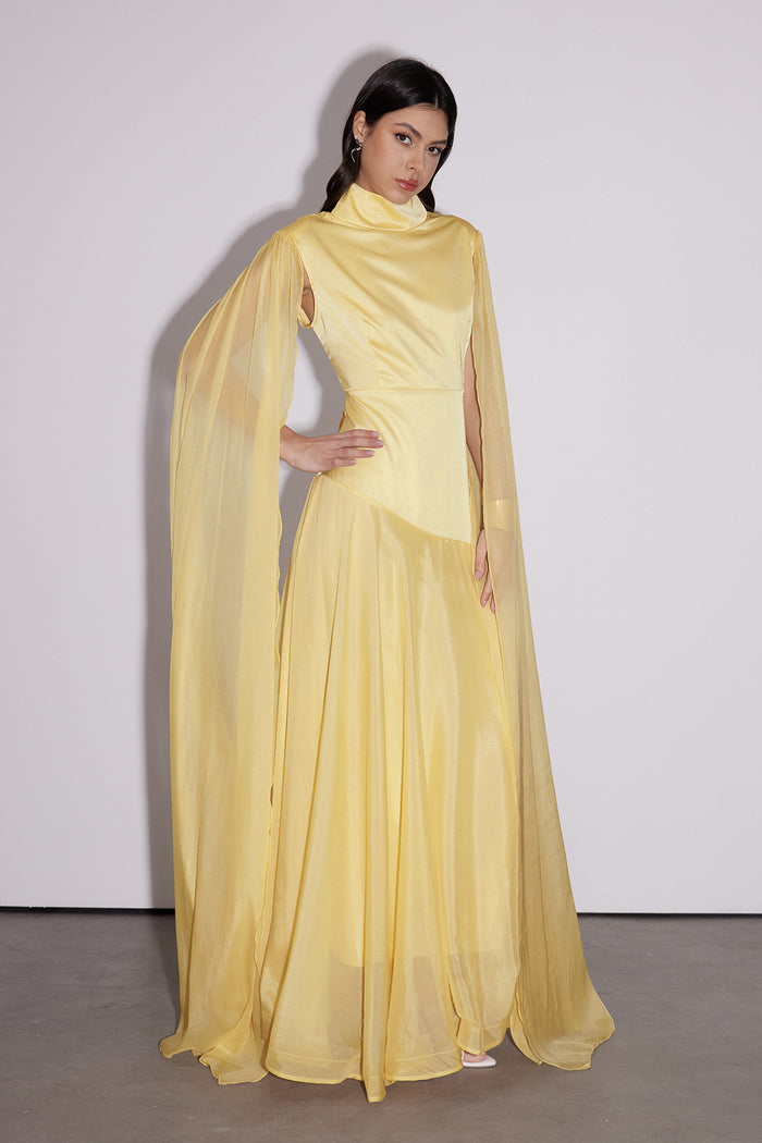 Emeka Cape Sleeve Silky Maxi Dress