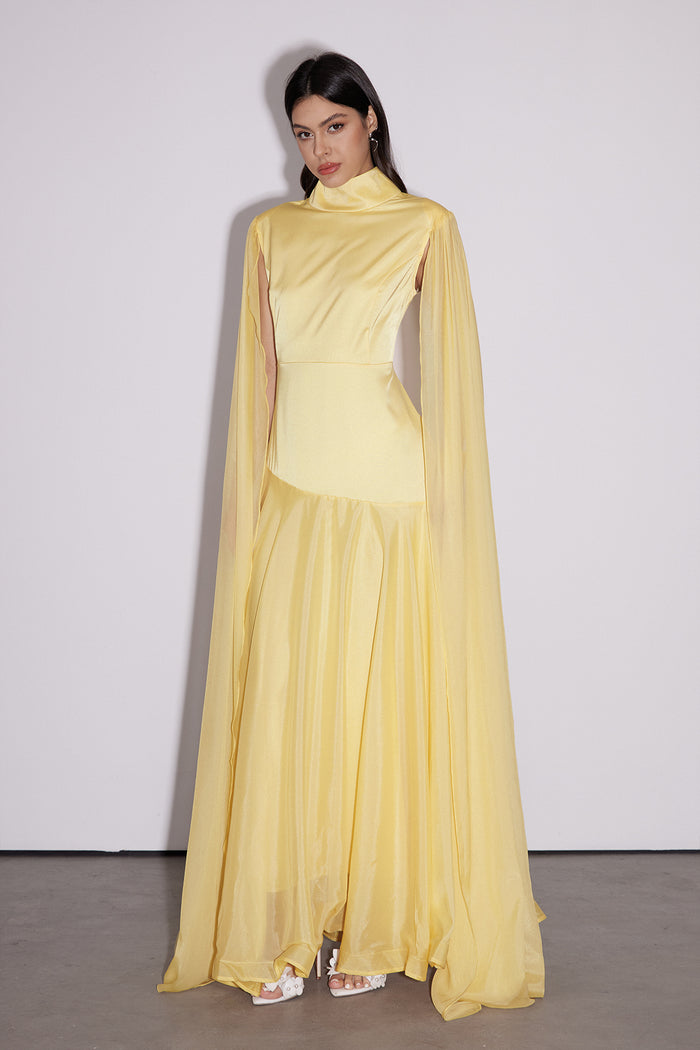 Emeka Cape Sleeve Silky Maxi Dress