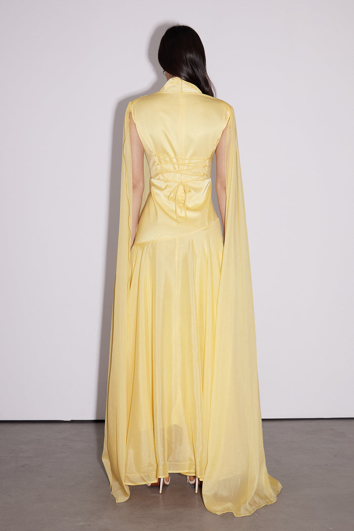 Emeka Cape Sleeve Silky Maxi Dress