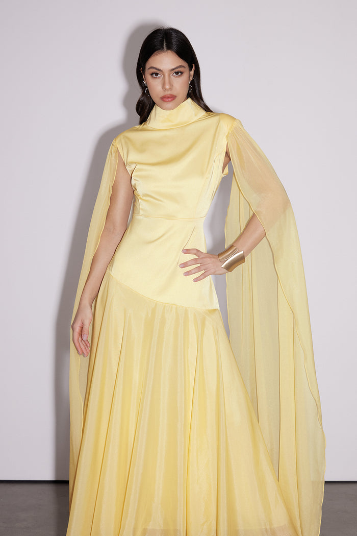 Emeka Cape Sleeve Silky Maxi Dress