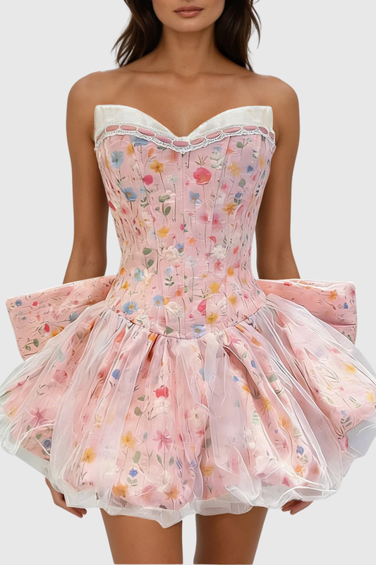 Emira Spaghetti Bow Bubble Mini Dress