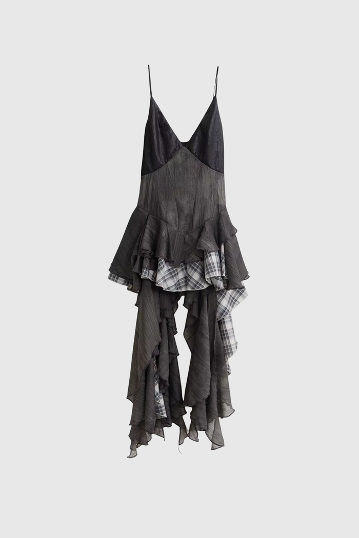 Emmanuelle Mesh Grid Ruffle Top