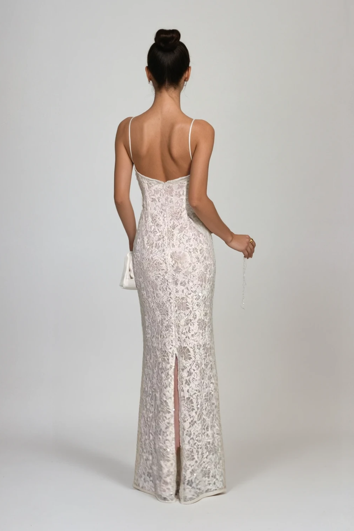 Emmy Lace Backless Mermaid Maxi Dress