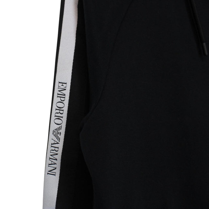 Emporio Armani black full zip hoodie with logo detail and soft cotton material.