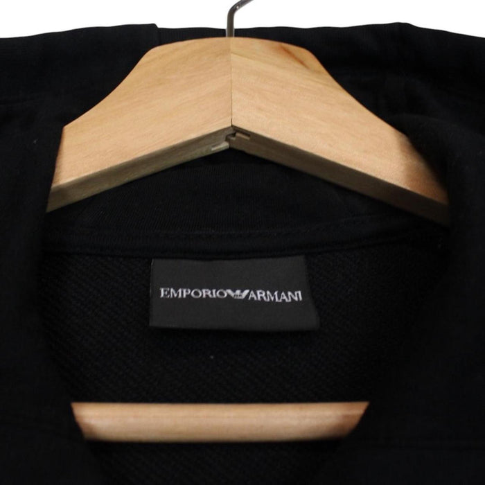 Emporio Armani black full zip hoodie with logo detail and soft cotton material.