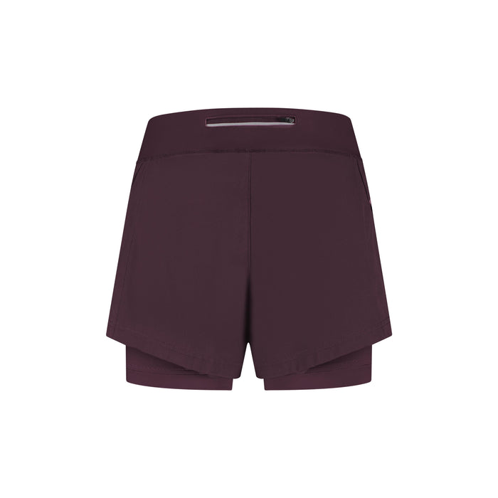 Rogelli Essential 2-in-1 korte hardloopbroek dames eggplant achterkant.