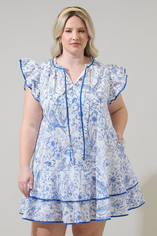 Eve Floral Taris Ruffe Mini Dress Curve