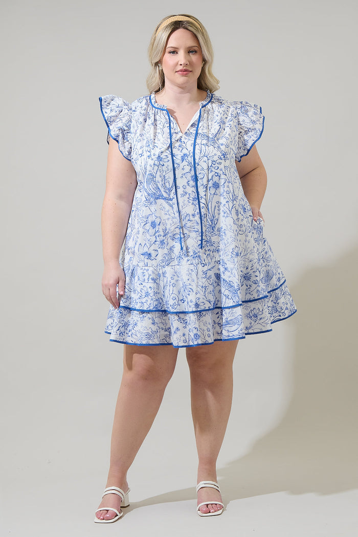 Eve Floral Taris Ruffe Mini Dress Curve