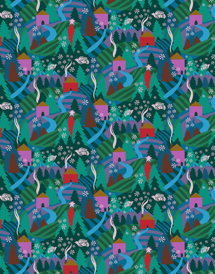 Evening Flurry Cotton Fabric, Cozy Christmas by Anna Maria Textiles