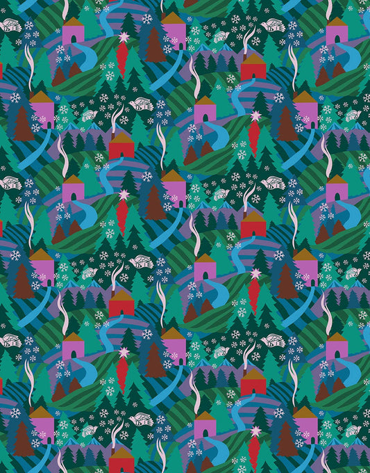 Evening Flurry Cotton Fabric, Cozy Christmas by Anna Maria Textiles