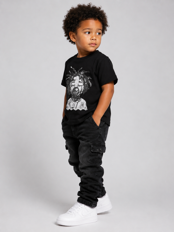 Black Evolution Kids Gum Boy T-shirt for kids, featuring a fun graphic design on the front.