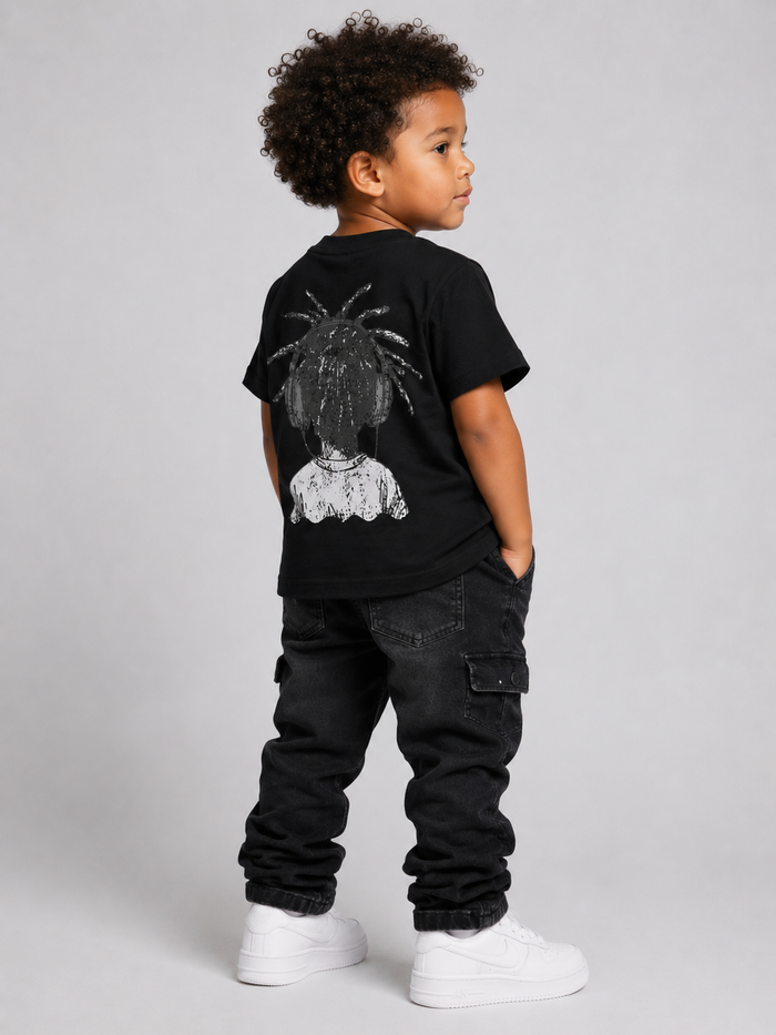 Black Evolution Kids Gum Boy T-shirt for kids, featuring a graphic design on the front, casual and comfortable kids' TEE.