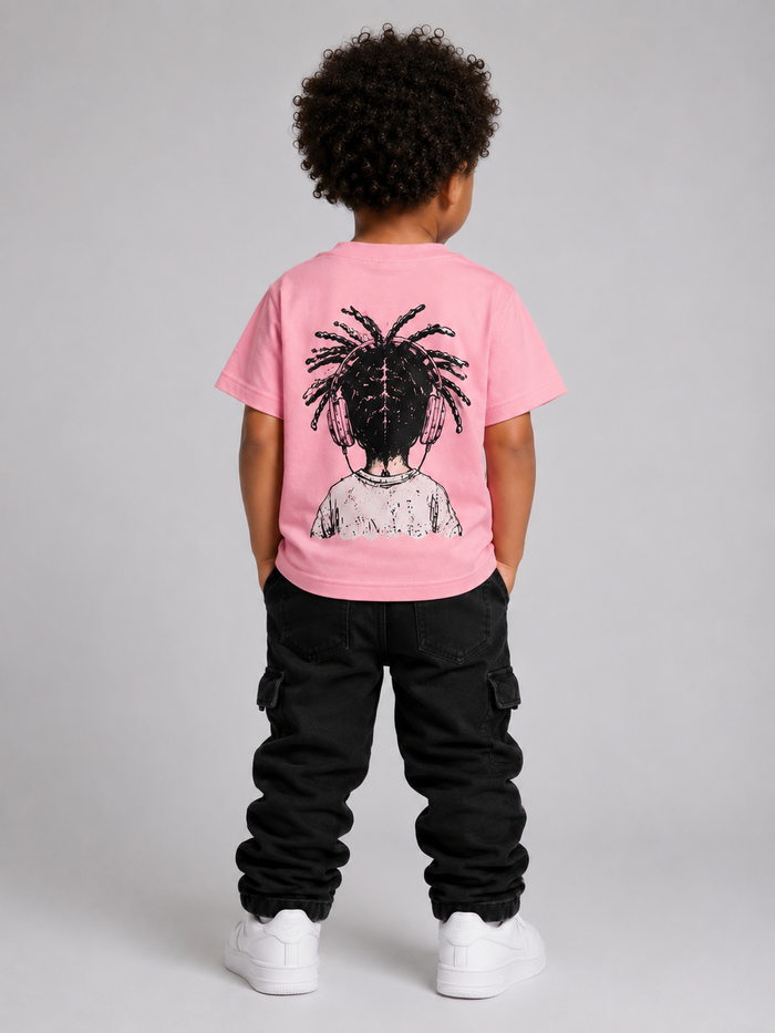 Pink Evolution Kids Gum Boy T-shirt for kids, featuring a colorful graphic design on the front.
