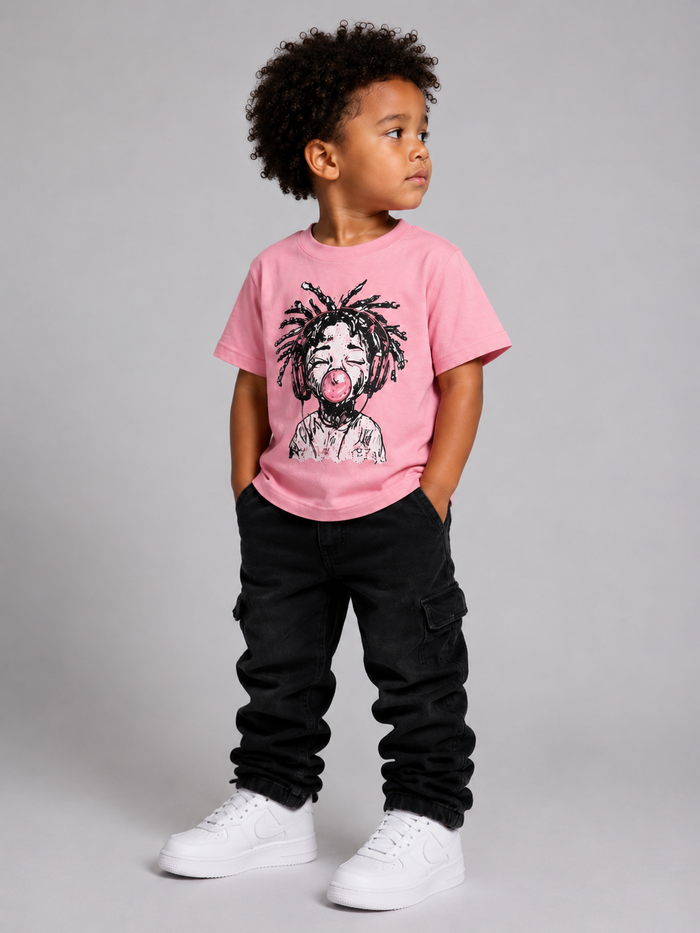 Pink Evolution Kids Gum Boy T-shirt for kids, featuring a colorful graphic design on the front, casual and comfortable fit.