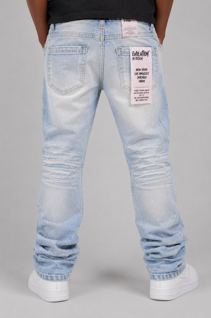 Evolution Kids Relaxed Straight Ice Blue Denim for kids, showing the lightweight, comfortable fit and classic denim texture.
