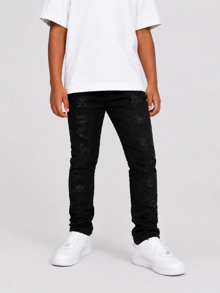 Evolution Kids Rock The Bells denim jeans in jet black, featuring a classic kids' denim design and adjustable waistband.