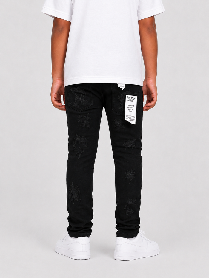 Kids denim jeans in Jet Black from Evolution Kids Rock The Bells collection, featuring classic denim style and comfortable fit.