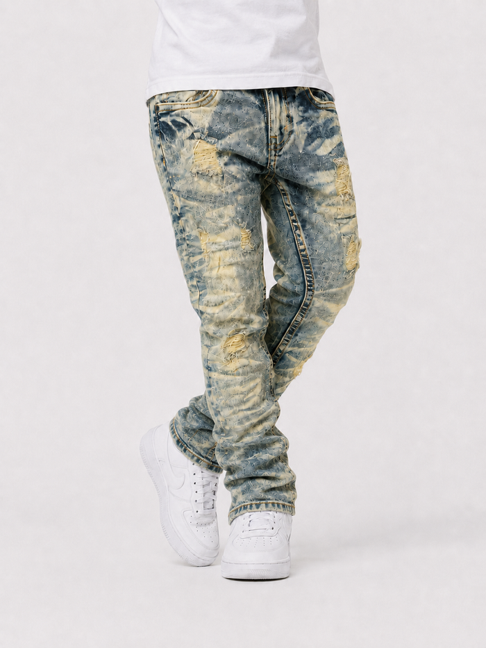 Evolution Kids Wild Tiger distressed ripple denim jeans for kids in medium tint, stylish and comfortable denim pants.