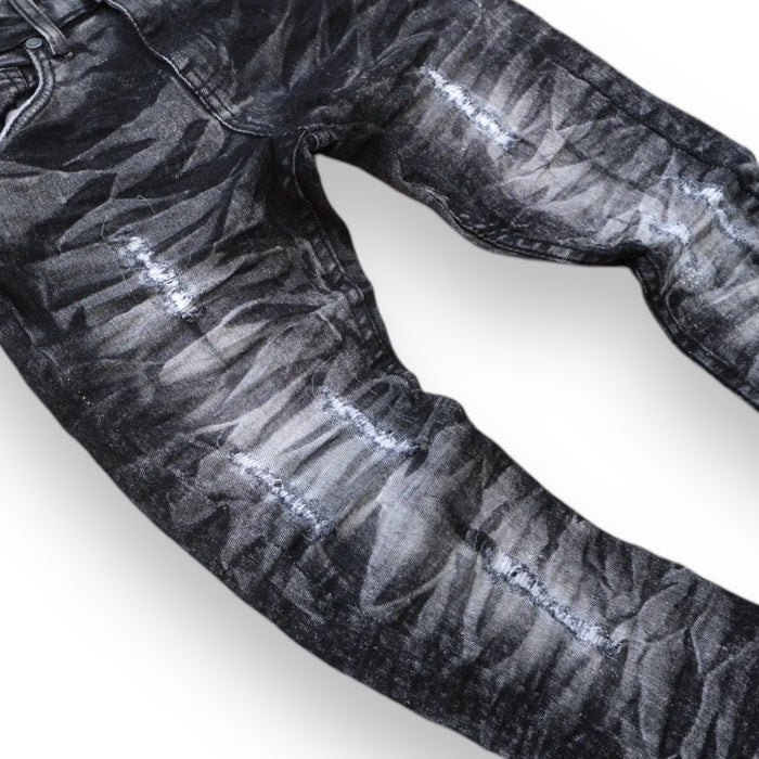 Evolution Kids Wild Tiger distressed ripple denim jeans in washed black, designed for kids, featuring a stylish tiger print and distressed details.
