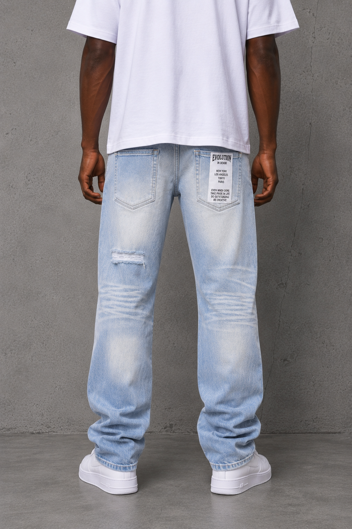 Evolution Relaxed Straight Denim in Ice Blue, men's casual denim jeans with a relaxed fit and classic five-pocket design.
