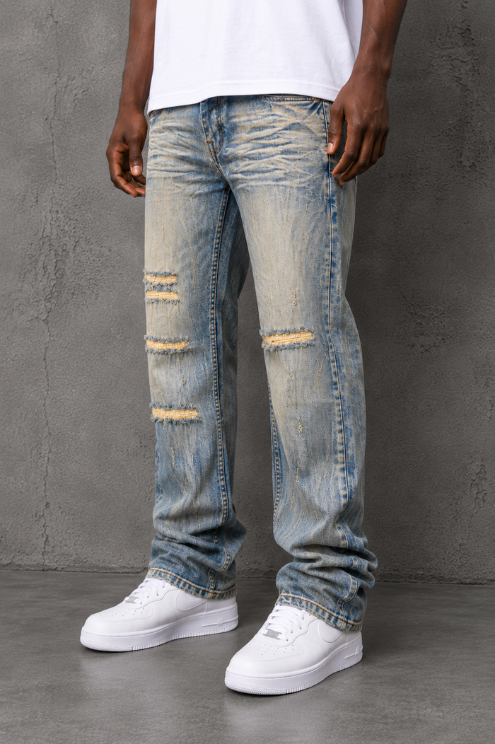 Evolution Relaxed Straight Denim in Light Tint, showcasing the light-wash, casual fit with classic denim texture and stitching.