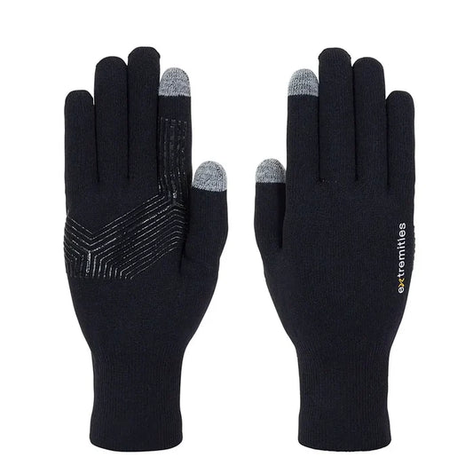 Pair of Extremities Evolution Waterproof Touchscreen Gloves in black photographed on a white background
