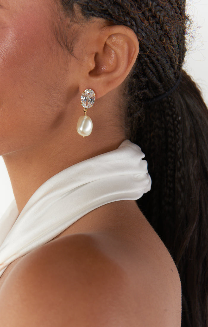 Faithy Jewels Kara Drop Earrings ~ Pearl CZ