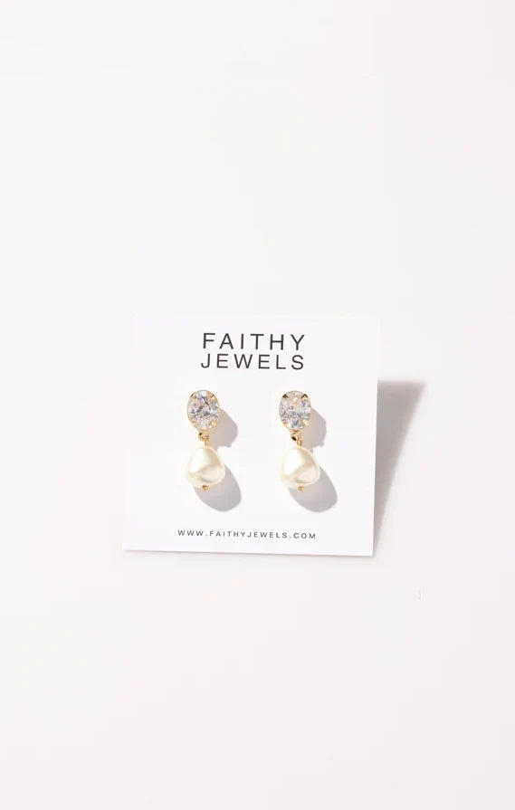 Faithy Jewels Kara Drop Earrings ~ Pearl CZ