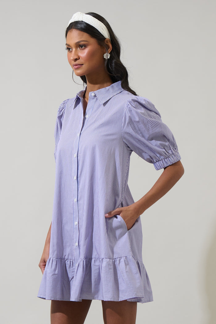 Fannie Striped Levy Button Down Shift Dress