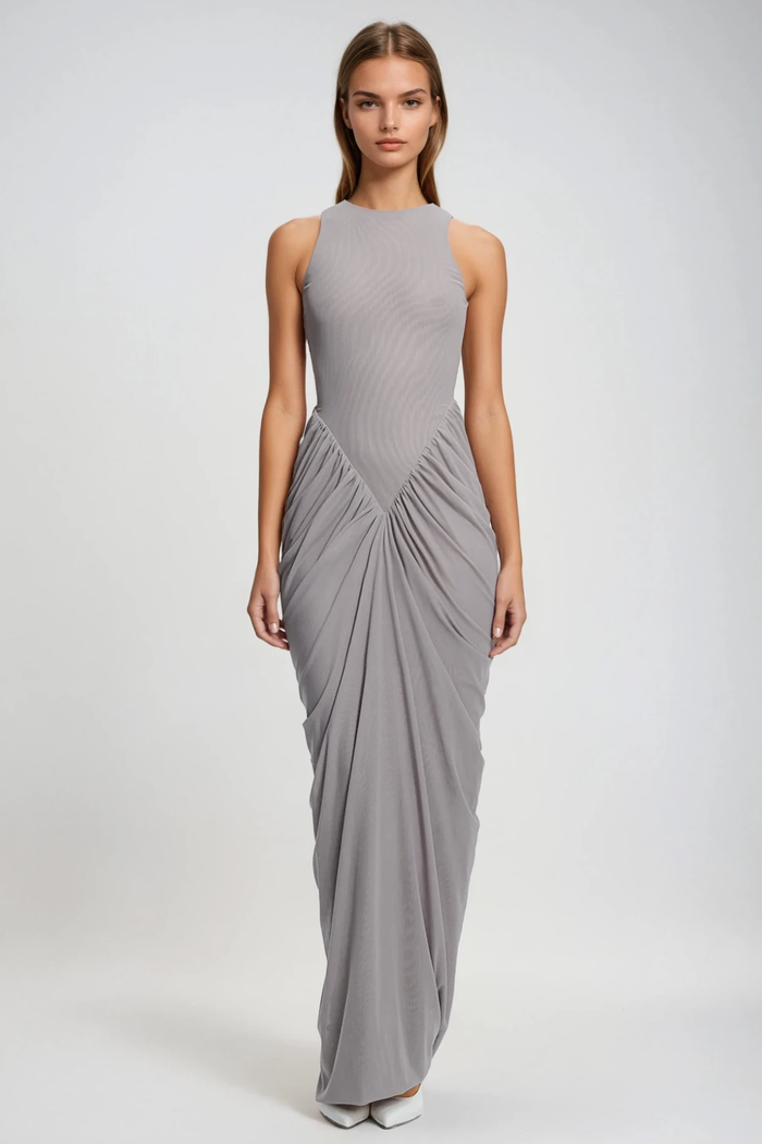 Farrokh Sleeveless Draped Skirt Maxi Dress