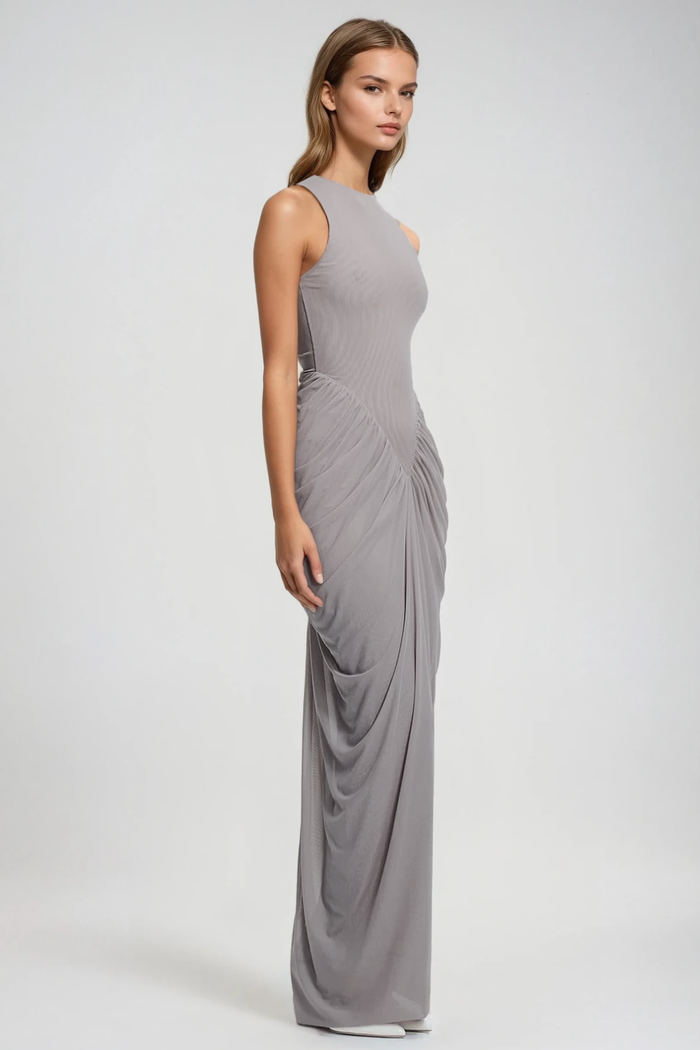 Farrokh Sleeveless Draped Skirt Maxi Dress
