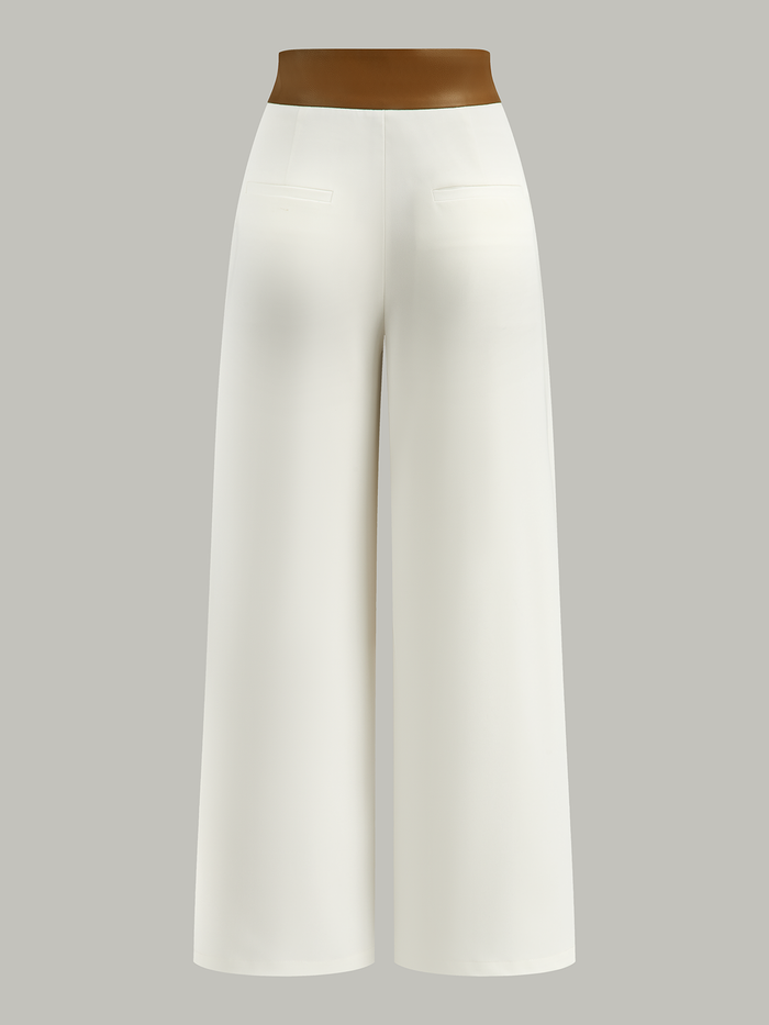Faux Leather 2-Tone Waist Wide-Leg Pants