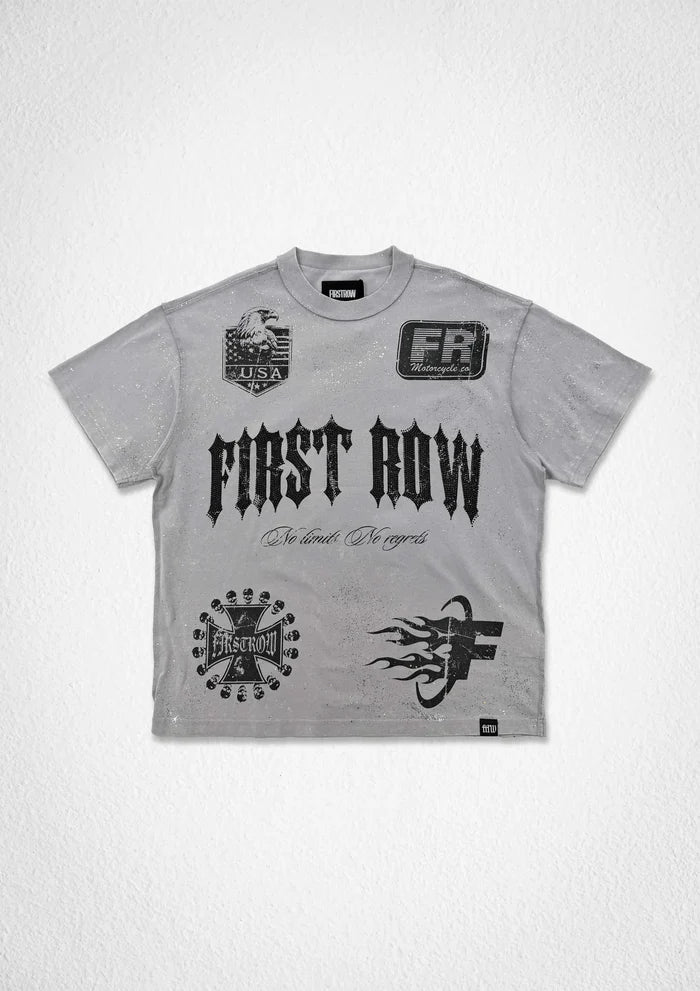 Light grey FIRST ROW Shadow Worship Grave HYMN T-shirt with front print, casual fit, and comfortable fabric.