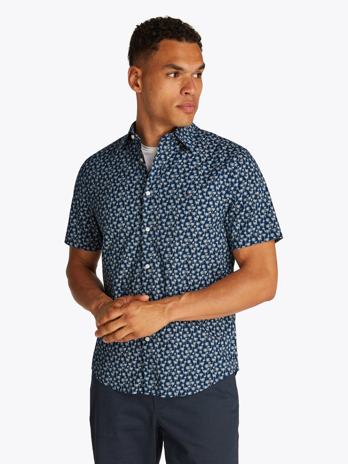 Flex Tropical Print Poplin Shirt in Navy