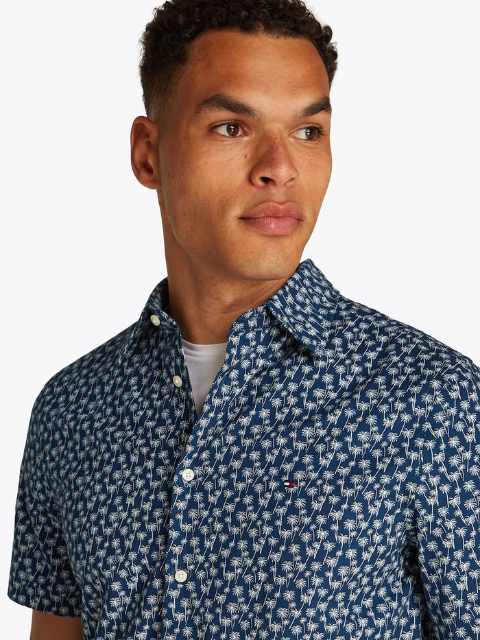 Flex Tropical Print Poplin Shirt in Navy