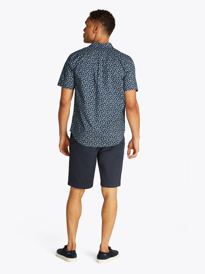 Flex Tropical Print Poplin Shirt in Navy