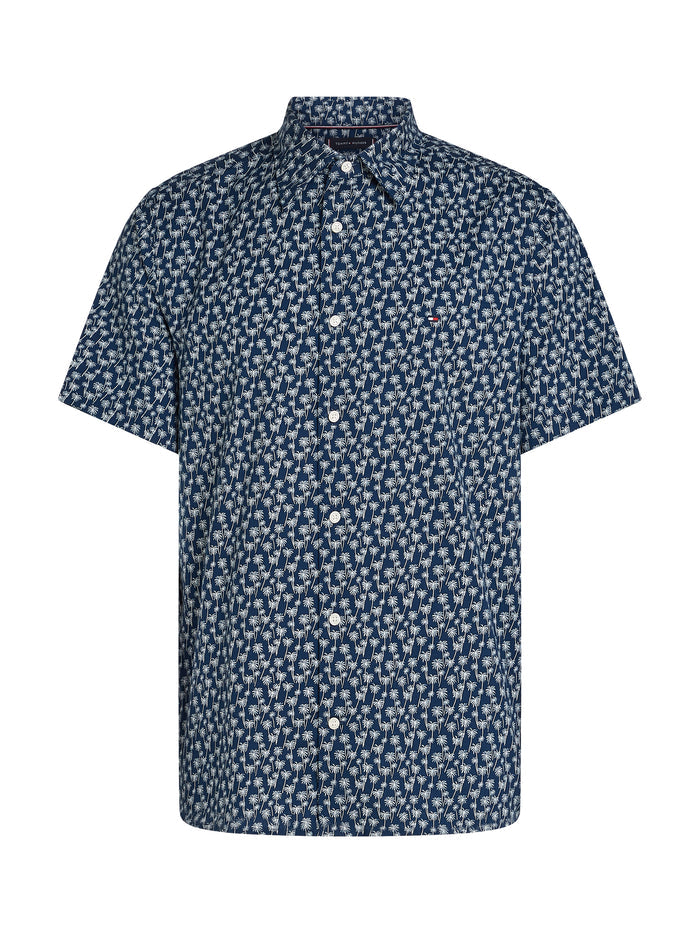 Flex Tropical Print Poplin Shirt in Navy