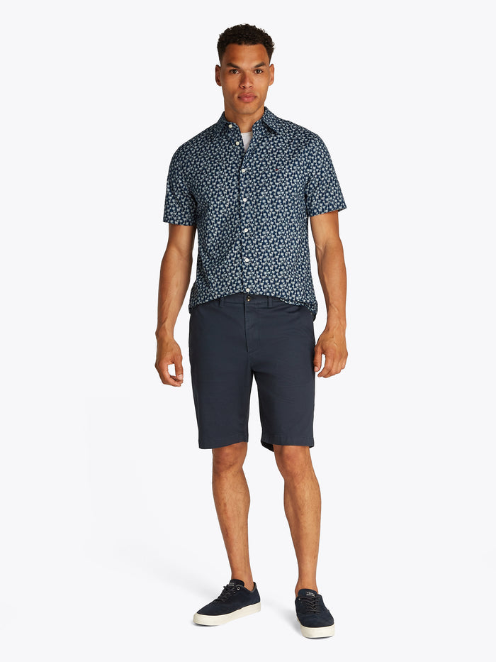 Flex Tropical Print Poplin Shirt in Navy