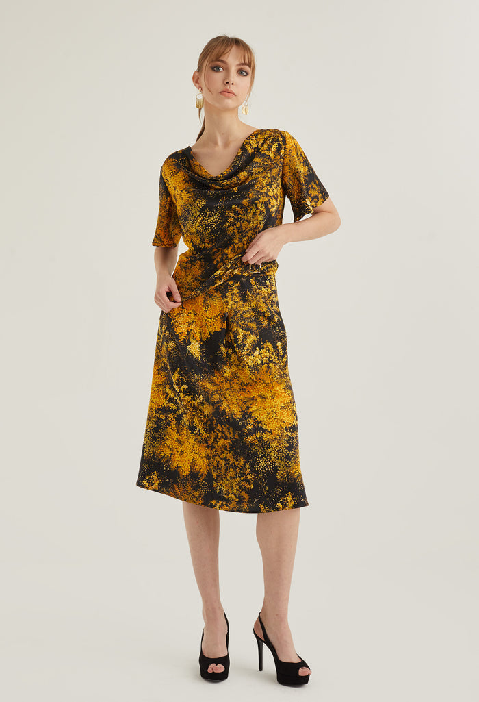 Floral Burst Cowl Neck Blouse
