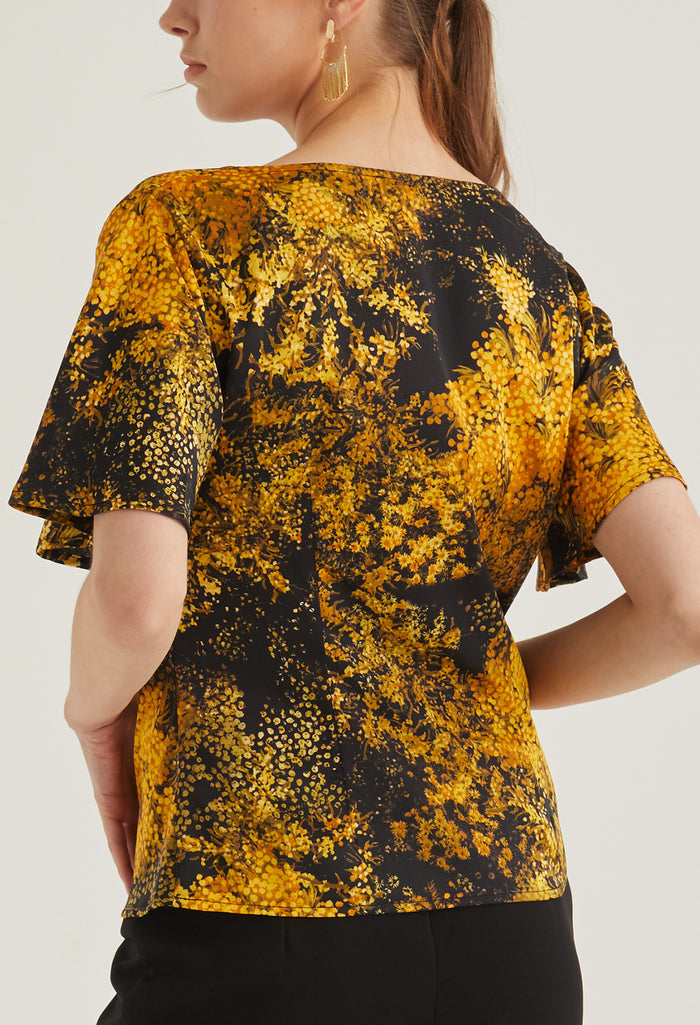 Floral Burst Cowl Neck Blouse