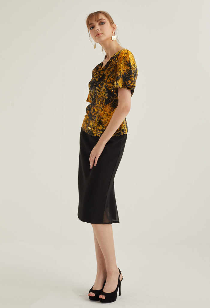 Floral Burst Cowl Neck Blouse