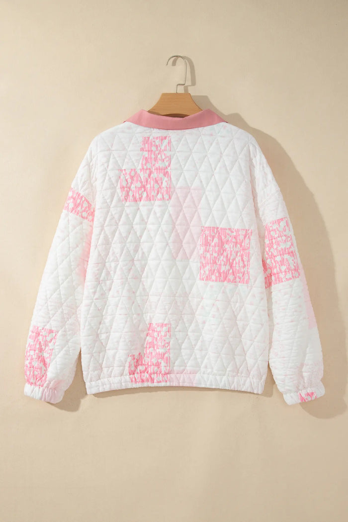 Floral Quilted Half Button Pocketed Pullover Sweatshirt – Multicolour