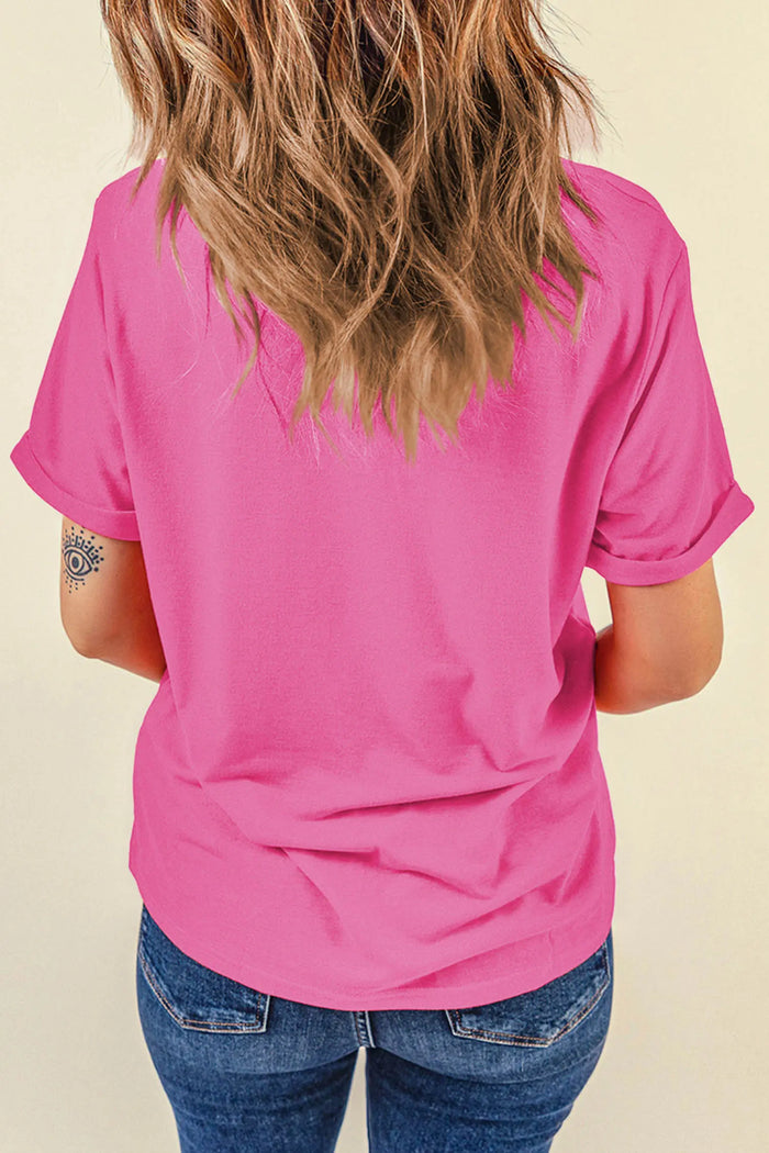 Floral Starfish Printed Casual Round Neck Tee – Sachet Pink