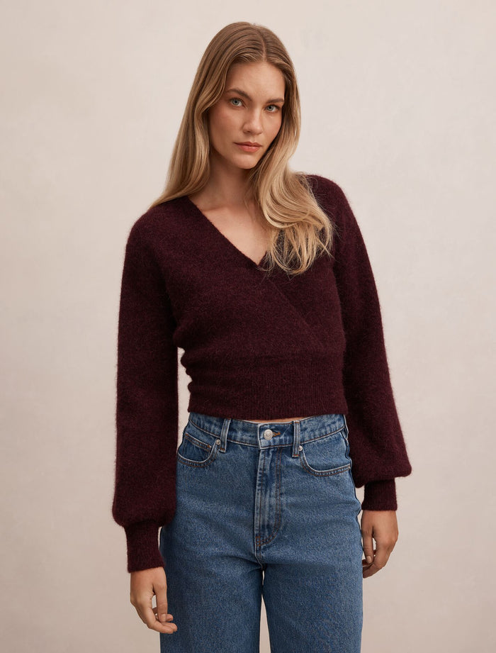 Florence Knitted Wrap Sweater Elderberry Forever New