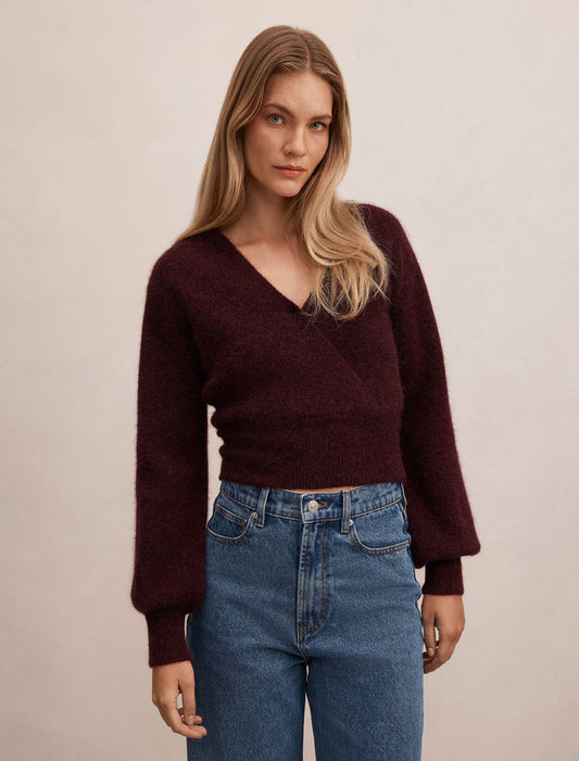 Florence Knitted Wrap Sweater Elderberry Forever New