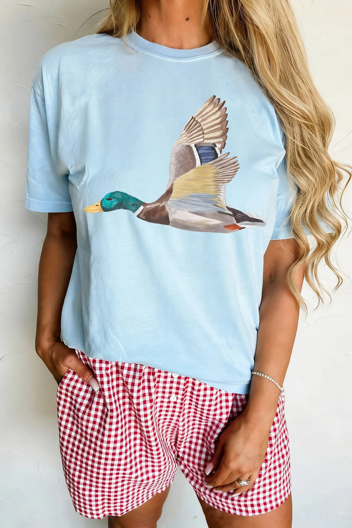 Flying Mallard Print Western Graphic Tee – Light Blue