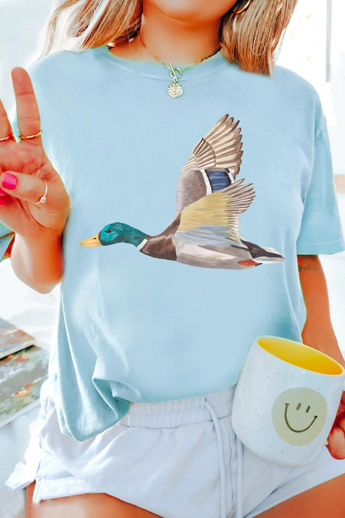 Flying Mallard Print Western Graphic Tee – Light Blue