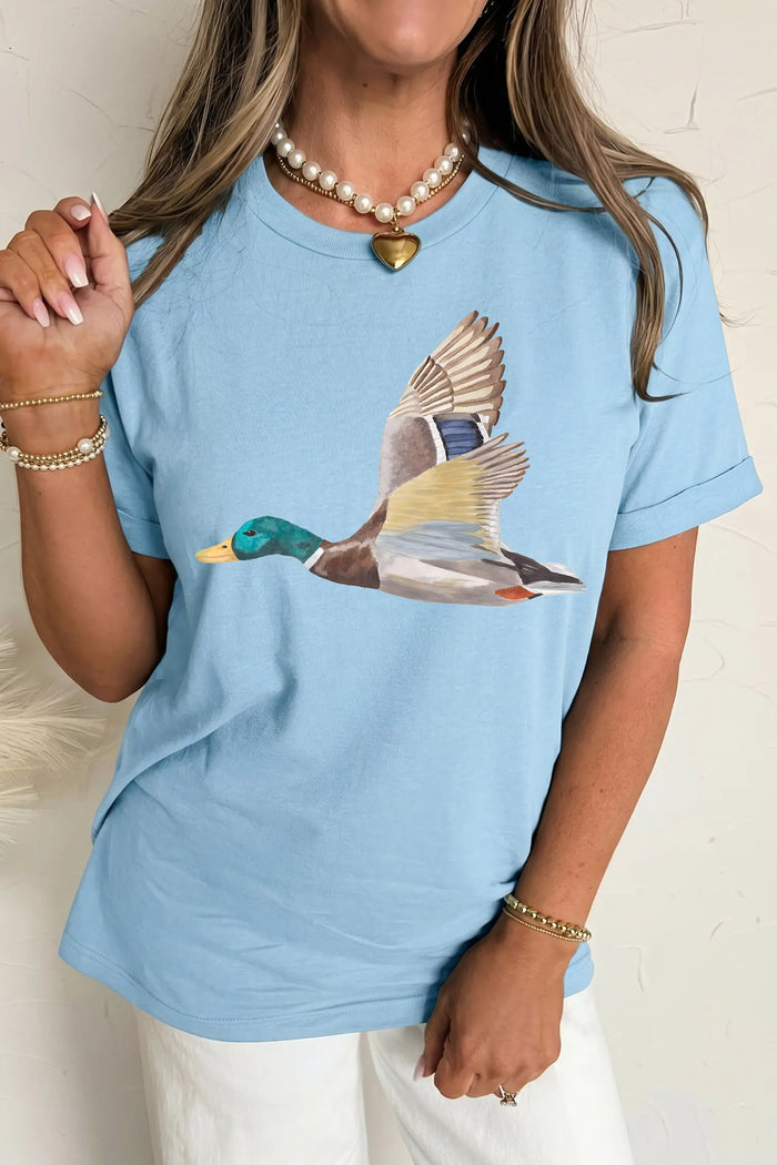 Flying Mallard Print Western Graphic Tee – Light Blue